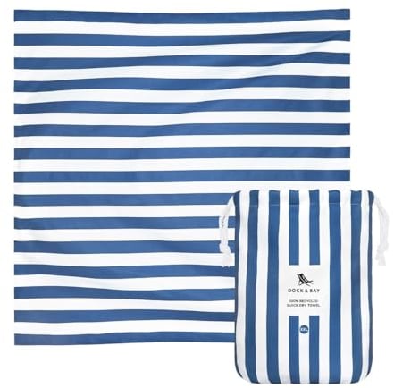 Dock & Bay Strandhandtuch - Schnell trocknende Mikrofaser, ohne Sand - Kompakt, Leicht - 100% recycelt - Inklusive Beutel - Cabana - Whitsunday Blue, Double Extra Large (180x200cm, 70x78)