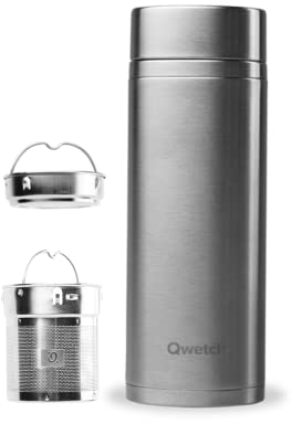 Qwetch - Théière Infusion Isotherme - Inox Brossé 400ml - Bouteille infuseur Nomade Inox - 5h Chaud et 7h Froid Sans BPA, Étanche & Reutilisable - Idéale pour Thé, Café, Fruit, Tisane