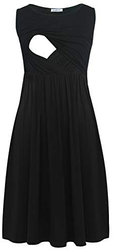 Smallshow Robe d'allaitement de Maternité sans Manches en Patchwork pour Femmes avec Poches Black X-Large