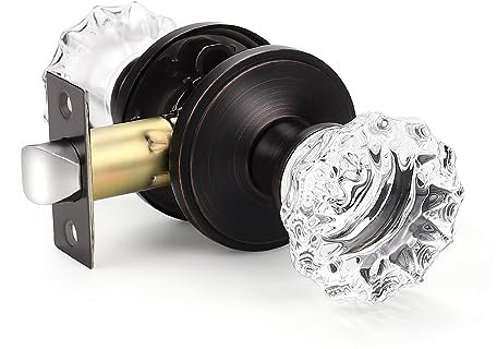KNOBWELL Crystal Door Knobs Set of 5 Glass Door Knobs Oil Rubbed Bronze Surface Mount Passage Hallday Function/French Door Knob