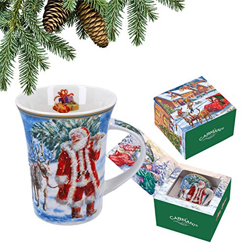 Carmani - Taza de Navidad, taza festiva de porcelana decorada con temática navideña, 350 ml