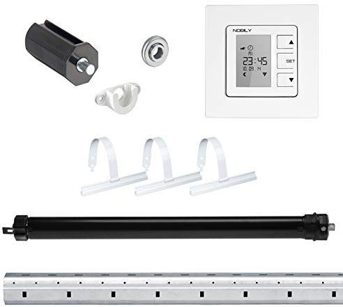 NOBILY Rolladen-Komplett-Set f. 40mm Achtkantwelle Elektronischer Mini-Rolladenmotor 13Nm + Rolladen Zeitschaltuhr ZS1 + Mechanik-Set bis zu einer Gesamtlänge von 1,0 Meter