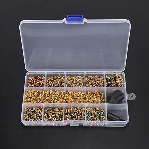 Kit di rivetti in pelle con strass, 540 set 9 colori Rivetti con di cristallo Borchie Borchie con a doppia faccia Punk Punk con punte di diamante Rivetti con presse manuali