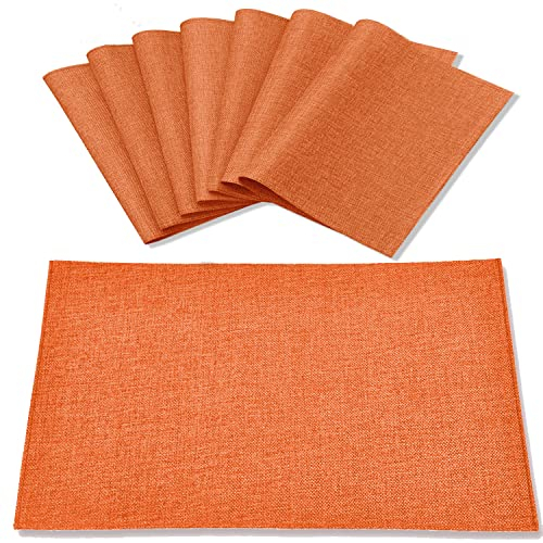 Rinpon Tischsets aus Stoff, 8 Stück, Leinentyp, Stoff, maschinenwaschbar, Platzsets, hitzebeständig, knitterfrei, Dickes Polyester, Küchen-Tischsets für Esstisch (Orange)