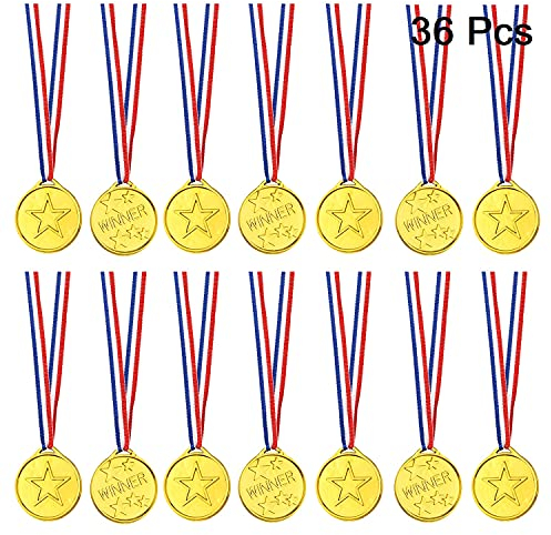 FEPITO 36 STK. Gold Siegermedaillen Kinder Plastikmedaillen Goldmedaille für Kinder Party Favor Dekorationen und Sportpreise