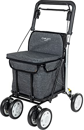 Carlett - Lett800 Comfort Move | Einkaufstrolley | 4-Rad Faltbarer Einkaufswagen | Medizinprodukt der Klasse I | Abnehmbare Tasche 29 l/15 kg | Rollator mit Sitz | Ablagefach | Hellgraue..