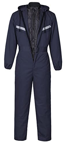 Yukirtiq Men's Padded Work Coveralls Hi Viz Boilersuit 2 in 1 Winter Warm Coveralls Refective Long Sleeve Overalls Boiler Suit, Navy Blue, XL