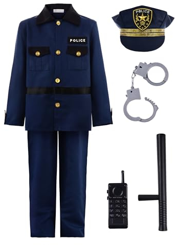 ReliBeauty Disfraz Policía Niño con Accesorios Uniforme Comisario con Sombrero Policia Unisex Cosplay Carnaval Halloween, 110