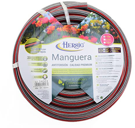 HERSIG - Manguera Jardin - Manguera Jardin 10 Metros (Roja 5/8” Ø15 mm) - Mangueras de Agua con 3 Capas - Presión 7 BAR - Mangueras de Jardín Flexible y Resistente - Uso Exterior