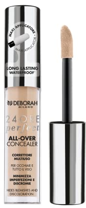 Deborah Milano flüssiger Concealer 24 Stunden Perfect All-Over mit Hyaluronsäure, 02 Beige, langer Halt, wasserdicht, hohe Deckkraft und feuchtigkeitsspendend, minimiert Augenringe und Dyscromien des