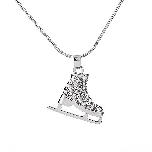 TEAMER 3D Turquoise Crystal Ice Skate Necklace Figure Skating Pendant Skater Necklace Jewelry for Women