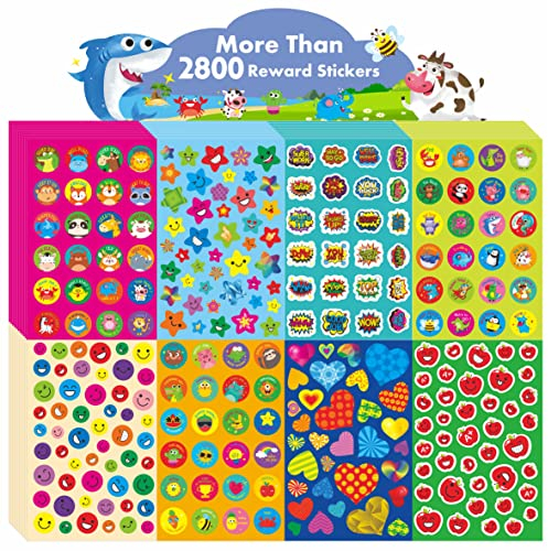 2800+ Incentive Aufkleber, 280+ Cartoon Designs, Tiere, Kreis, Früchte Motivationsaufkleber für Lehrer Klassenzimmer Belohnung Geschenk Ermutigung Kinder (10 Bögen)