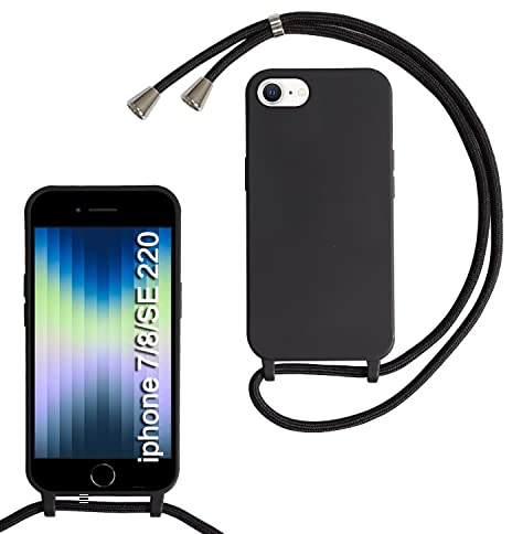MBSLFY Coque avec Cordon pour iPhone 6/6S/7/8/iPhone SE 2022/SE 2020, Collier pour Étui Housse TPU Anti-Choc Colliers Protection Complète Cover de cellulaire Mince Réglable Lanyard Case, Noir