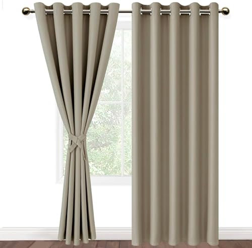 DWCN Vorhang Blickdicht mit Ösen 2 Stücke Verdunkelungsgardinen Thermogardine Vorhänge Dunkel Thermogardine Verdunkelung für Wohnzimmer Schlafzimmer, Taupe, 290x140cm(HxB)