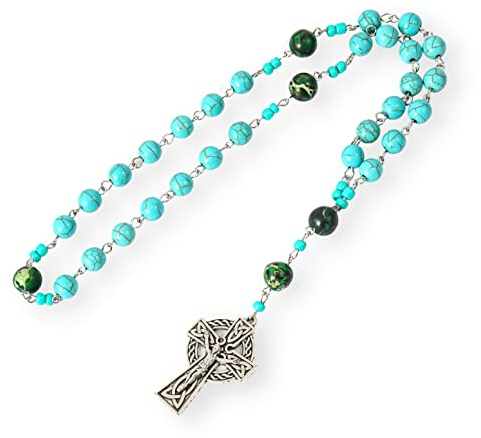 Nazareth Store Türkis-Perlen anglikanischer Rosenkranz Halskette Perlen Gebet mit keltischem Kreuz