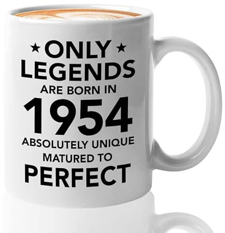 Flairy Land Geburtstags-Vintage-Kaffeetasse, 325 ml, Weiß – 1954 Uniyqcue Peyrfekt – Geschenke für Männer, Geburtstag, 69 Jahre alt, 1954, Vintage, Vater, Opa, Ehemann, Bruder