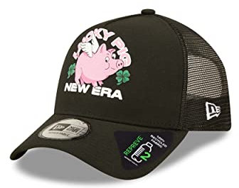 New Era Fanartikel Lucky Pig Motiv gebogner Schirm Schwarz A-Frame Trucker Cap Mesh Einsatz - One-Size
