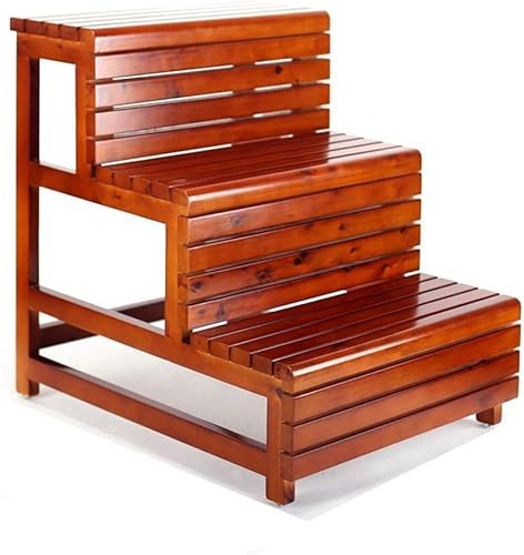 Three-Step Wooden Ladder, Safety Reinforcement Ladder Stool Simple Family Tea Table Garden Bench/Brown, Natural/Load Capacity: 150 Kg Household Ladder