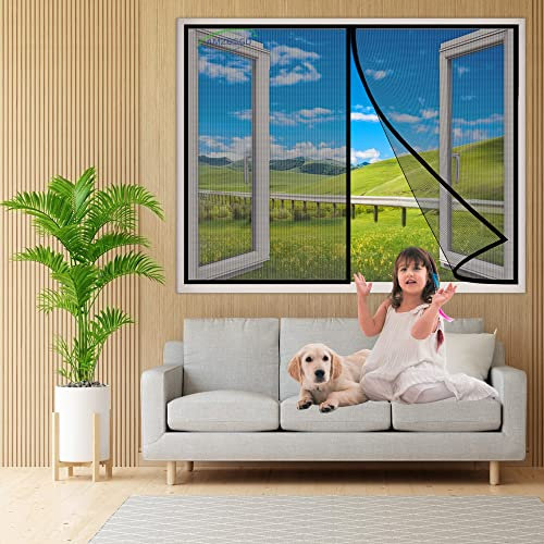Zanzariera Magnetica Finestra, 170x100 cm Zanzariere su Misura Chiudi Automaticamente con Zanzariera a calamita per Finestre d'IngressoFinestre Cortili- Nero H