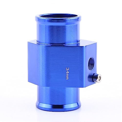 AUTOZOCO Adaptador del Sensor de temperatura de la manguera del tubo, diámetro interno de 38 mm y diámetro externo de 34 mm, Longitud 68 mm, Incluye abrazaderas, Aleación de aluminio, Azul, 36 mm