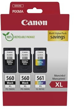 Canon Tintenpatronen - PG-560XL/CL-561XL Original Druckerpatronen mit hoher Reichweite 3er Pack (2 x Schwarz, 1 x Farbe)