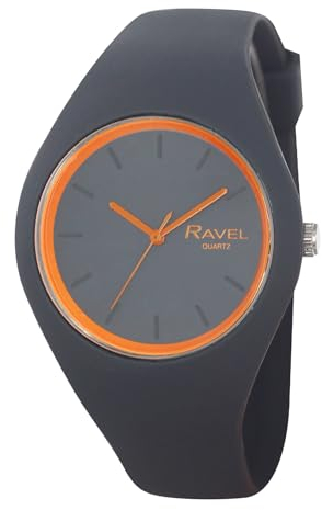Ravel - Unisex Slim Comfort Fit Contrast-Uhr mit Silikonarmband - Analog Quarz - R1804.13 - Grau/Orange