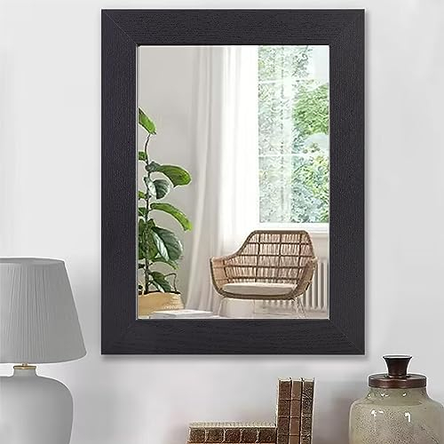 HLFMVWE Schwarzes Vintage Rustikales Holz gerahmt Wandspiegel Bauernhaus Rectanglular Spiegel Antike breite Trim Dekor hängenden Wandspiegel für Wohnzimmer Bad Schlafzimmer Eingang Klein