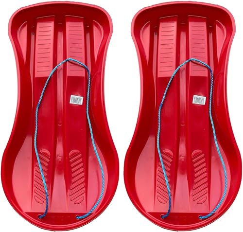 OptiProducts 2 x Kids Heavy Duty Red Large Adults Kids Children Snow Sledges Toboggan Sledge Rope Sled Play Snow Ice