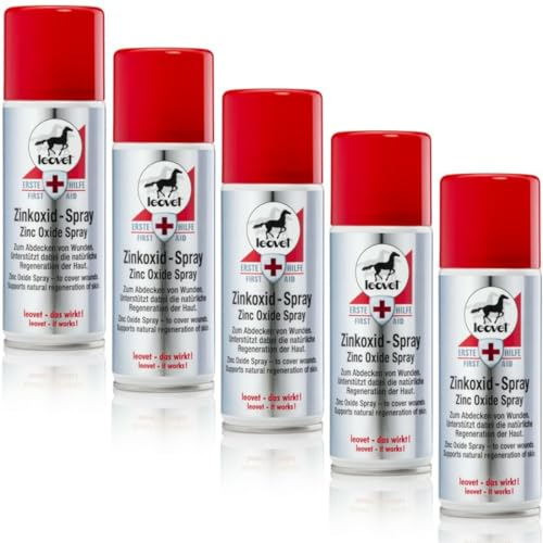 RL24 leovet - Erste Hilfe Zinkoxid-Spray | Pferde-Zinkspray zum Abdecken von Wunden | Zinksalbe zum Sprühen | bildet Schutzfilm & pflegt beanspruchte Hautpartien | 5 x Wundspray 200 ml (5er Set)