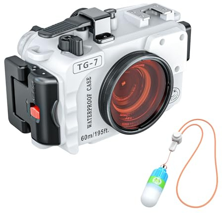 Sea frogs TG7 Unterwassergehäuse - 40m Wasserdichtes Kameragehäuse mit 67mm Rotfilter + Signalleuchte | Doppelte Dichtungen, Leckalarm, VPS-100 kompatibel (Weiß)