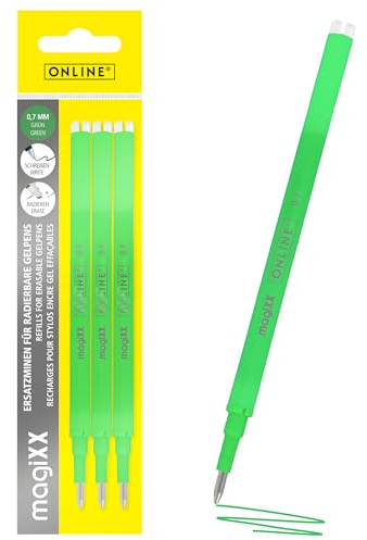 Online 3x radierbare Ersatzminen I Kompatibel mit Pilot Frixion, magiXX I Grün 0,7mm Strichstärke I Ersatzmine für Gelstift radierbar I Nachfüllminen für Gel-Tintenroller mit radierbarer Tinte
