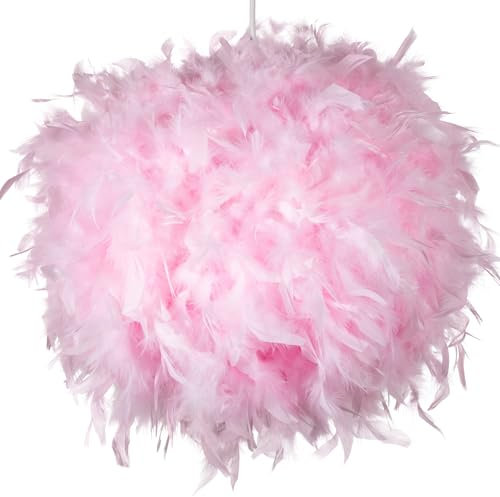 30cm Pink Feather Light Shade, Lamp Shade for Pendant Ceiling Light,Floor Lamp, Fluffy Feather Lampshade Ceiling Light Shade for Living Room, Bedroom by Klass Home Collection
