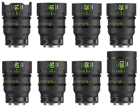 NiSi Athena Prime Cine Objektiv Master Set für Sony E-Mount | Inkl. 14mm T2.4, 18mm T2.2, 25mm T1.9, 35mm T1.9, 40mm T1.9, 50mm T1.9, 85mm T1.9, 135mm T2.2, Hartschalenkoffer