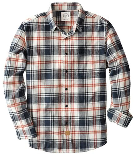 Dubinik® Chemise en flanelle pour homme 100 % coton, chemise à carreaux en flanelle à manches longues, douce, décontractée, à boutons, Taille L