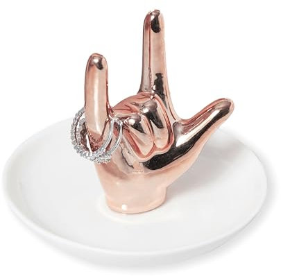 I LOVE YOU Hand Ring Holder Ring Dish Ceramic Jewelry Holder Dish Trinket tray for Rings Earrings Necklace Organizer, Engagement Wedding Ring Holder, Christmas Birthday Gifts (Rose Gold)