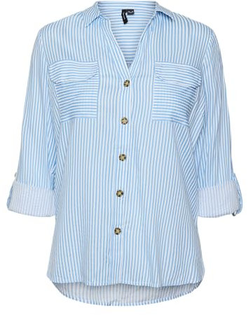 VERO MODA Damen Vmbumpy L/S Shirt New WVN Ga Noos Langarmbluse, Azure Blue,L