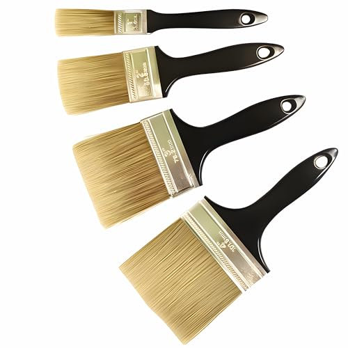 Bristle Paint Brush Set - Fence Paint Brushes, Ideal for Decorating and Woodwork, Perfect for Painting Fences, Walls, and Furniture, 4-Pack (1, 2, 3, 4) for Home Improvement (Black)