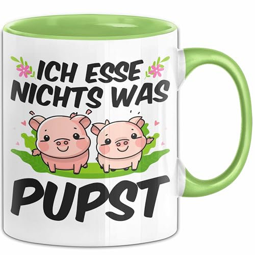 Veganer Tasse Geschenk Ich Esse Nichts Was Pupst Schweine Geburtstag Kaffee-Becher (Grün)