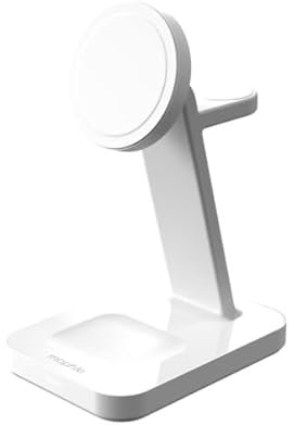 ZAGG mophie Snap Plus 3-in-1 Wireless Fast Charger Stand [15W] for iPhone, Airpod, Apple Watch, and Qi2-Enabled Devices, Simultaneous Charging, Adjustable Head, Portrait/Landscape Mode, [UK] (White)