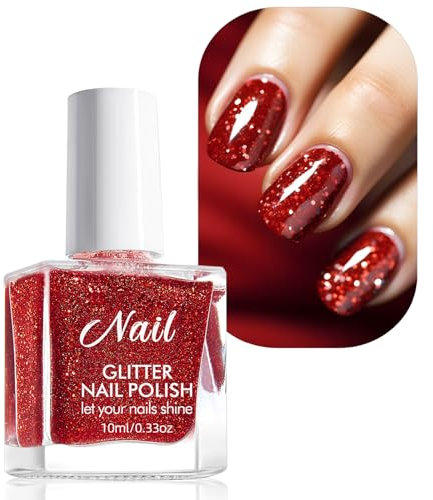 Glitter Nail Varnish-Red Diamond Peel Off Nail Polish: Quick Dry, No UV, Non-Toxic. Great for Kids' DIY Christmas Nail Art at Home