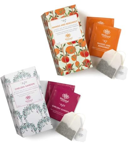 Whittard® | Tè Bianco Aroma Petali di Rosa | Tè Verde Mango e Bergamotto - 2 x 25 Bustine di Tè (2 x 50 Gr) | Tè Verde e Tè Bianco Aromatizzati