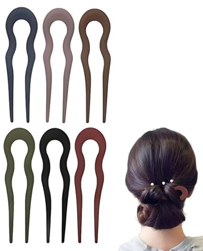 6 Piezas Horquillas en Forma U Palillo, Pelo de Estilo Francés Horquilla, 2 Puntas Updo Chignon Pin, para Moño Mujer, Pinzas Cabello Vintage, Accesorios Cabello,U-Shaped Hair Pins