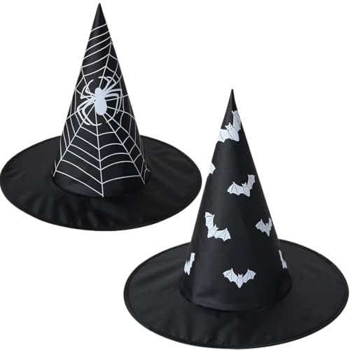 NJCXOLA Chapeau de Sorcière Noir, Chapeau d'Halloween Filles et Garçons, Accessoires Halloween, Déguisement Sorcière, Taille 38 cm, Noir