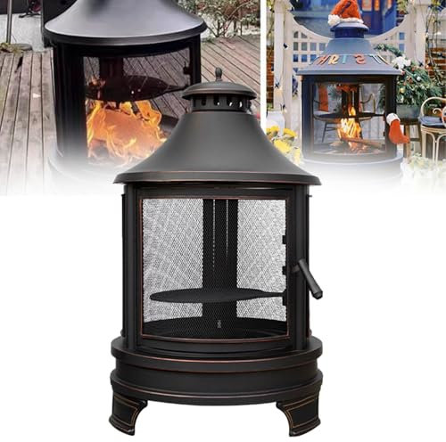 WEIMILOR Feuerstelle für den Garten, rostfreie Feuerschale, holzbefeuerter Feuerkorb mit Funkenschutz und Grillregal, Gartenkamin für Terrasse, Hinterhof, Grillen, Camping, Picknicks