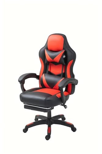 sinlikon Silla Gaming,Sillón Gamer Ergonómico con Reposapiés & Reposacabeza Cojín Lumbar,Sillas de Escritorio de Oficina para Gamer,Oficina (Silla-Rojo)