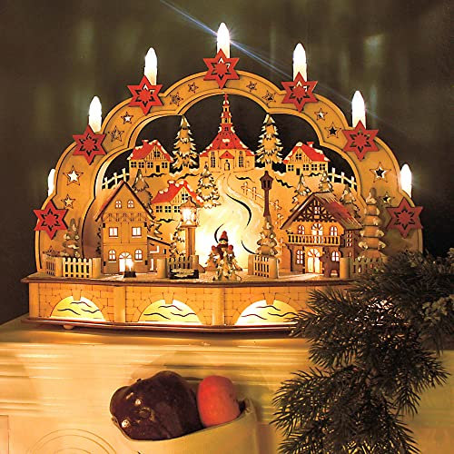 Hellum LED Schwibbogen Weihnachten aus naturfarbenen Holz, mit Timer, Lichterbogen Weihnachten 45x16x34 cm, Lichterbogen Batterie (3xAA nicht inkls.), 15 LED warmweiß, für Innen 152654