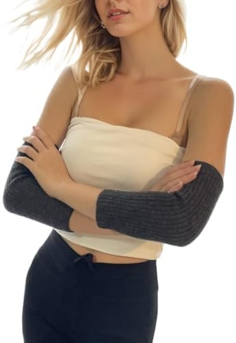 Prettystern Damen Kaschmir Arm-Stulpen Arm-wärmer Ärmlinge Pulswärmer Cashmere Ripp-Strick Ellenbogen Wärmer dunkel-Grau