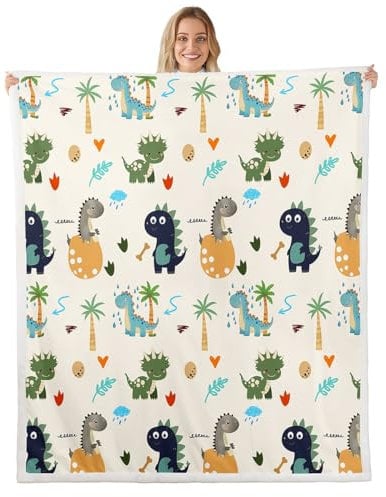 Loussiesd Dino Decke 100x130cm Dschungel Dino Wohndecke Cartoon Dinosaurier Wild Tier Wildlife Kuscheldecke Dinosaurier Druck Couchdecke für Kinder Jungen Mädchen Flanell Fleecedecke