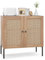 COSTWAY Sideboard mit 2 Rattantüren, Küchenschrank aus Holz mit Arbeitsplatte & verstellbaren Regalen, Buffetschrank Kommode industriell für Küche, Esszimmer, Wohnzimmer, 80 x 40 x 80cm (Eiche)