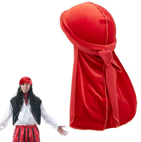 Piraten Kopftuch Damen,100 CM Rotes Tuch Pirat,Accessoires Kostüm,Piratenkostüm Zubehör Bandana Rot Piratin Herren Karneval Kopfbedeckung Pirate Velours Kopftücher,für Fasching Abschlussball Partei